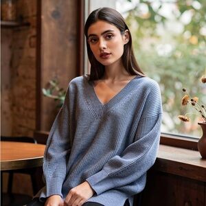 LC Lauren Conrad Women's V-Neck Sweater in Slate Blue